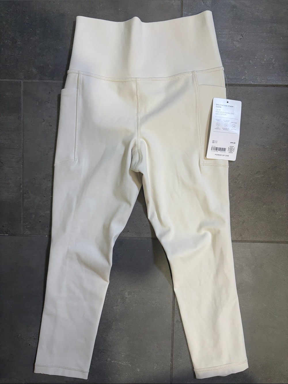 Athleta Cream High-Rise Leggings with Side Pocket